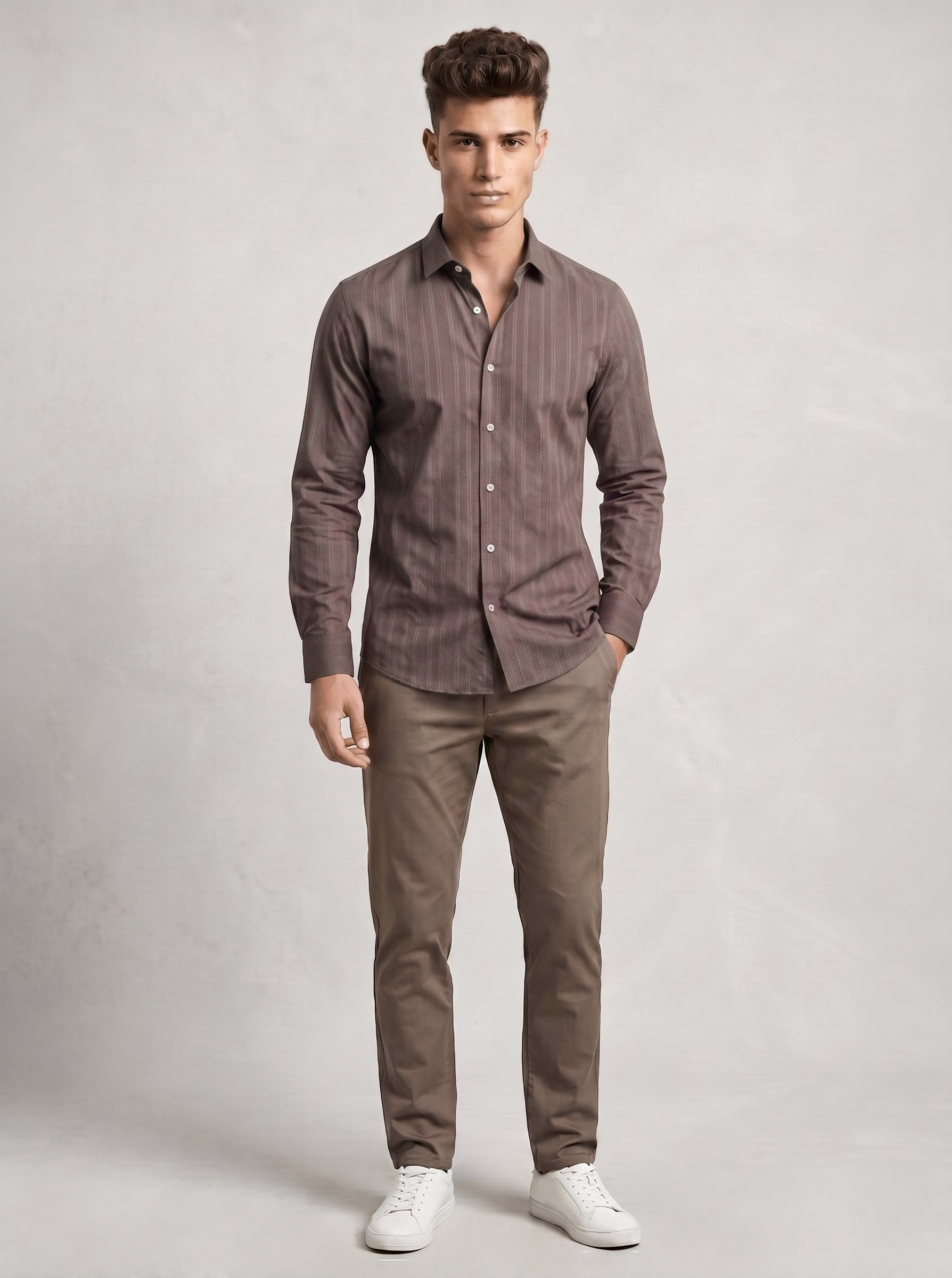 Snipes Self-Design Shirt featuring a unique pattern, casual fit, long sleeves, and classic collar, displayed on a hanger.