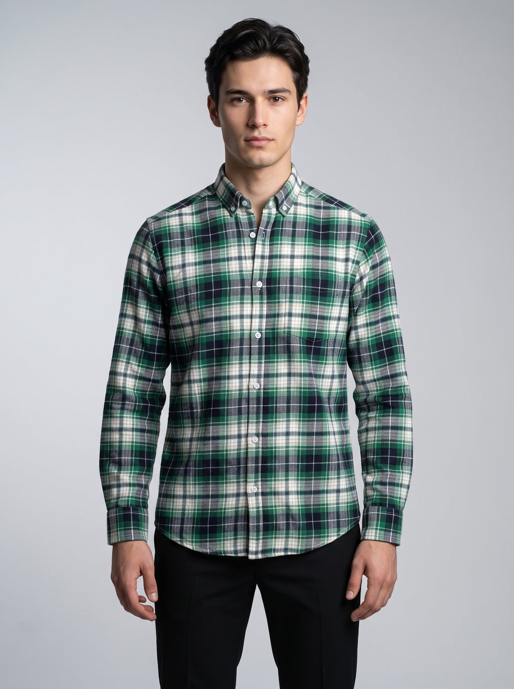 Men’s Green & Navy Plaid Check Full Sleeve Shirt