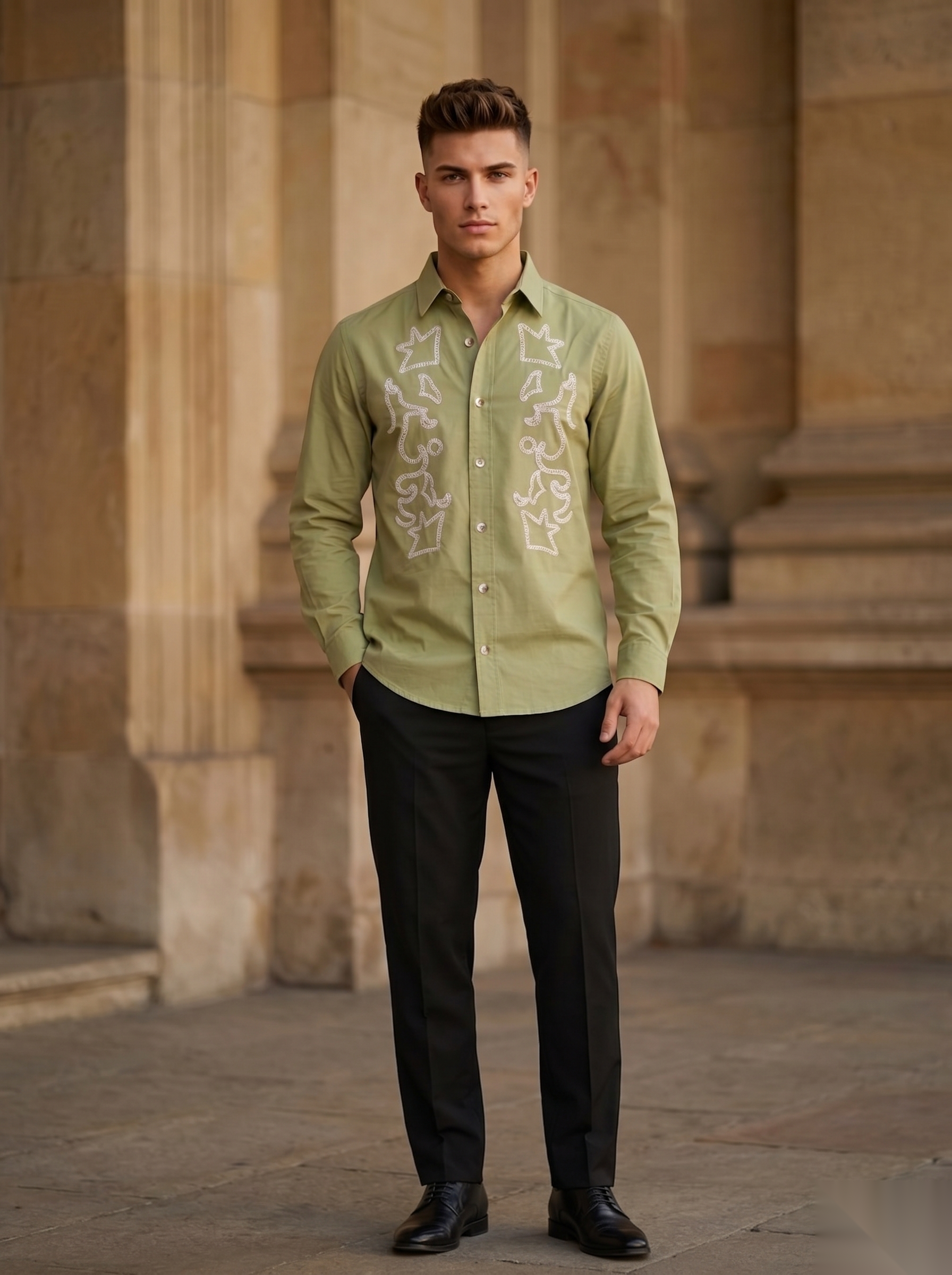 Snipes embroidery full-sleeve shirt with intricate stitched design, long sleeves, and casual fit, displayed on a neutral background.