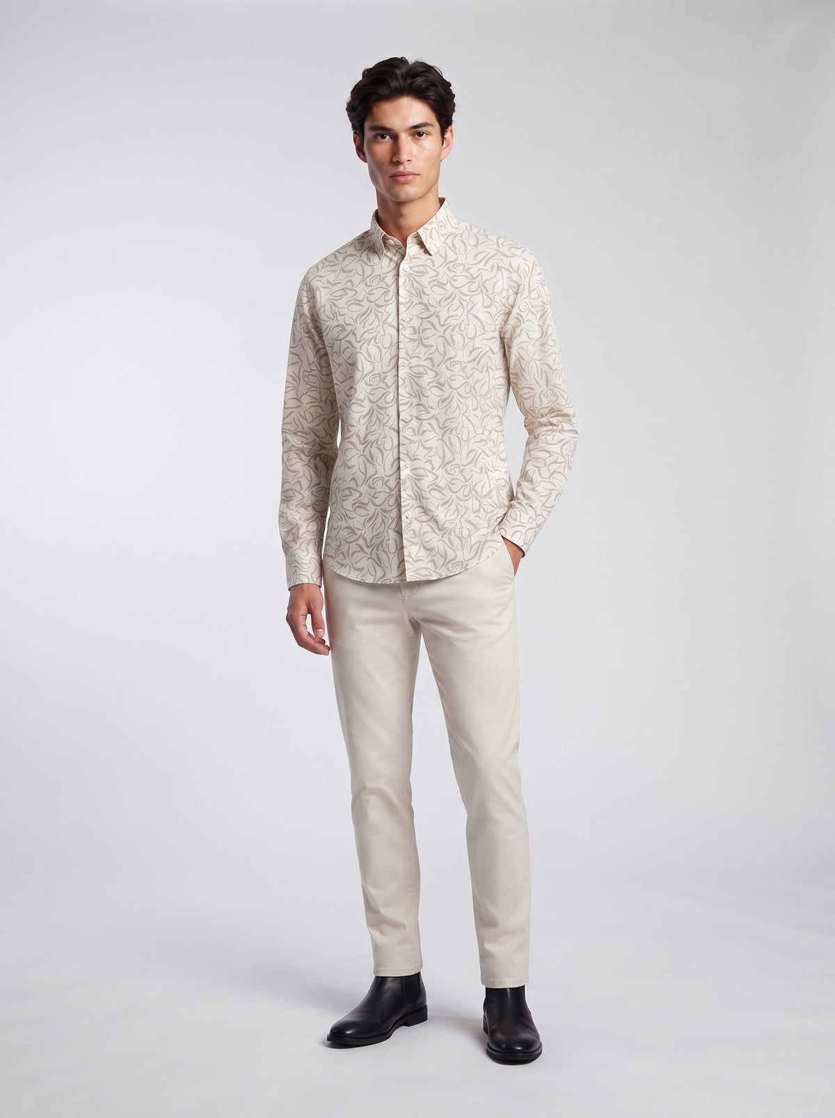 Men’s Abstract Botanical Print Full Sleeve Shirt