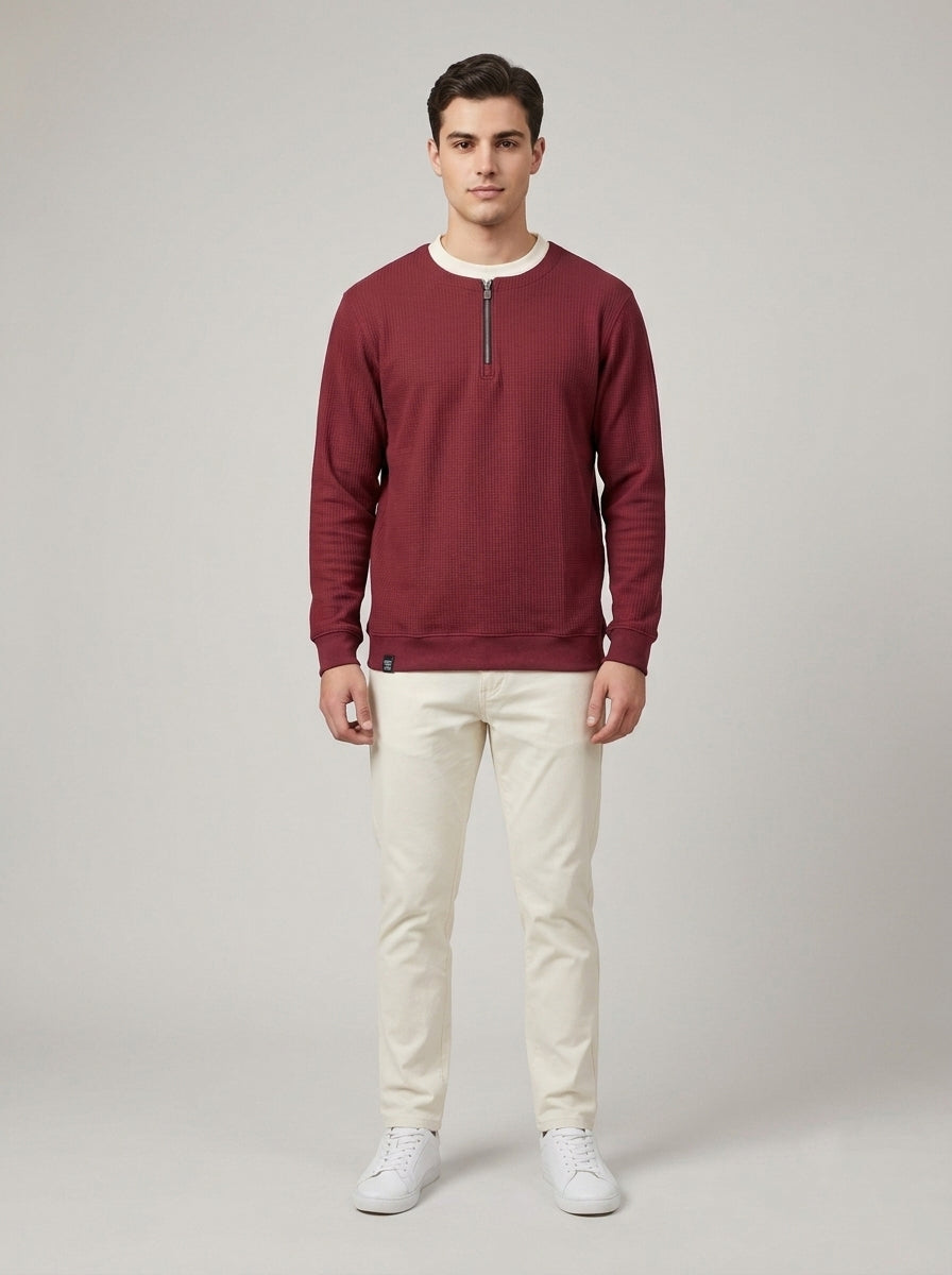 Men’s Textured Quarter-Zip Full-Sleeve Sweatshirt