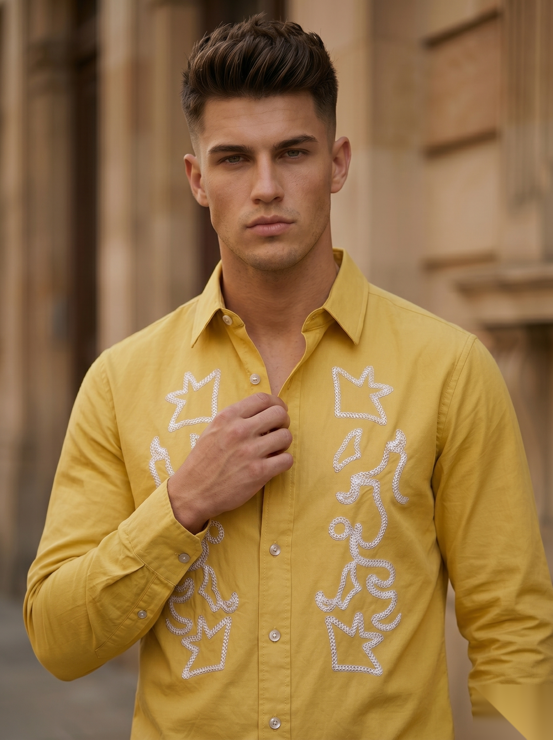 Snipes embroidery full-sleeve shirt with detailed floral embroidery on a casual long-sleeve shirt.