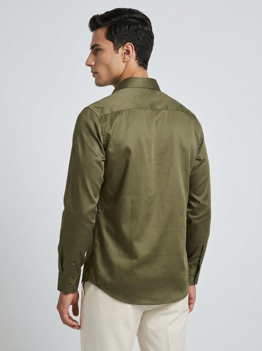 Men’s Solid Satin-Finish Full Sleeve Shirt