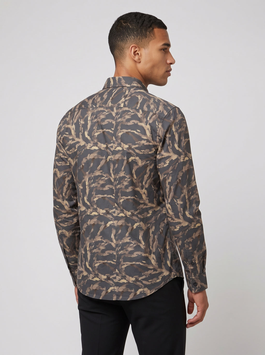 Men’s Charcoal Grey Satin Printed Abstract Shirt