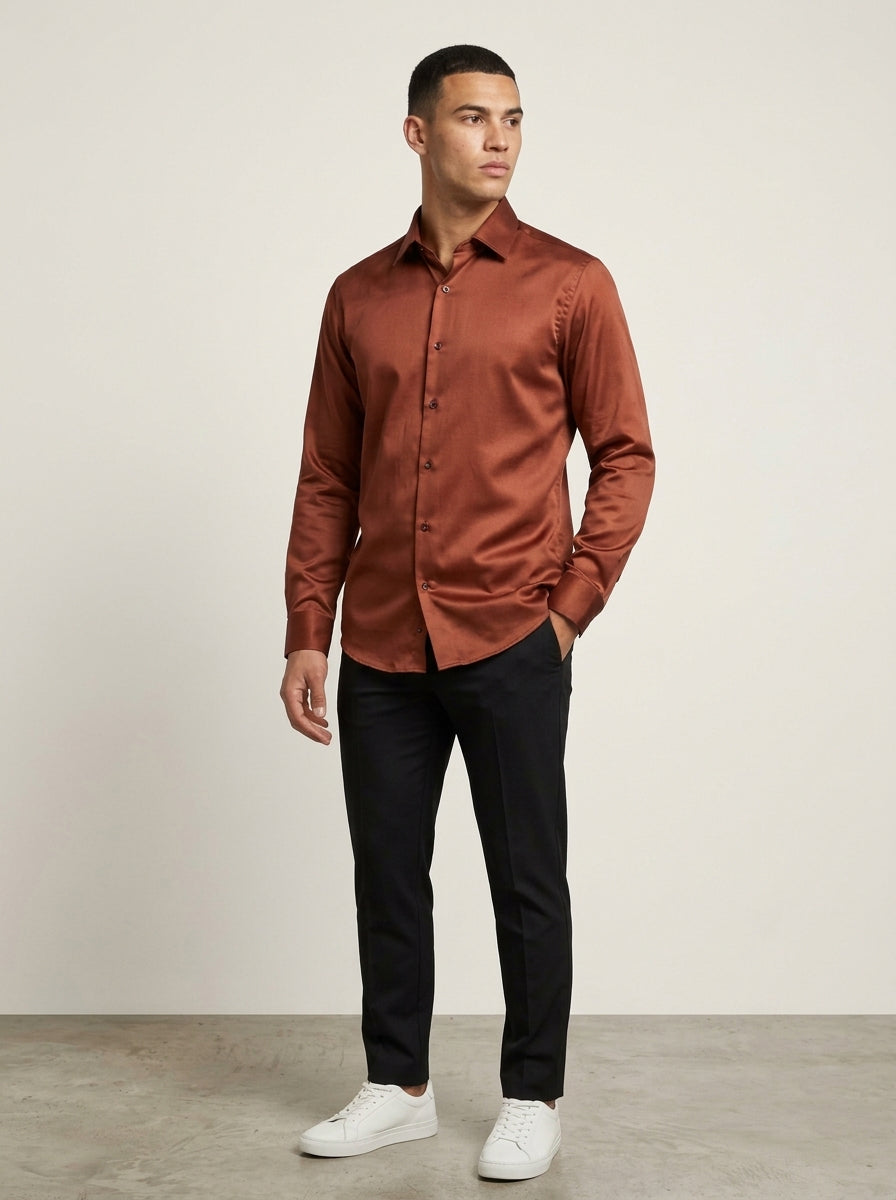 Men’s Solid Satin-Finish Full Sleeve Shirt