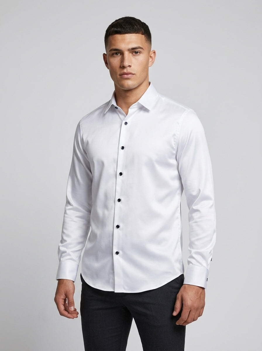 Men’s Solid Satin-Finish Full Sleeve Shirt