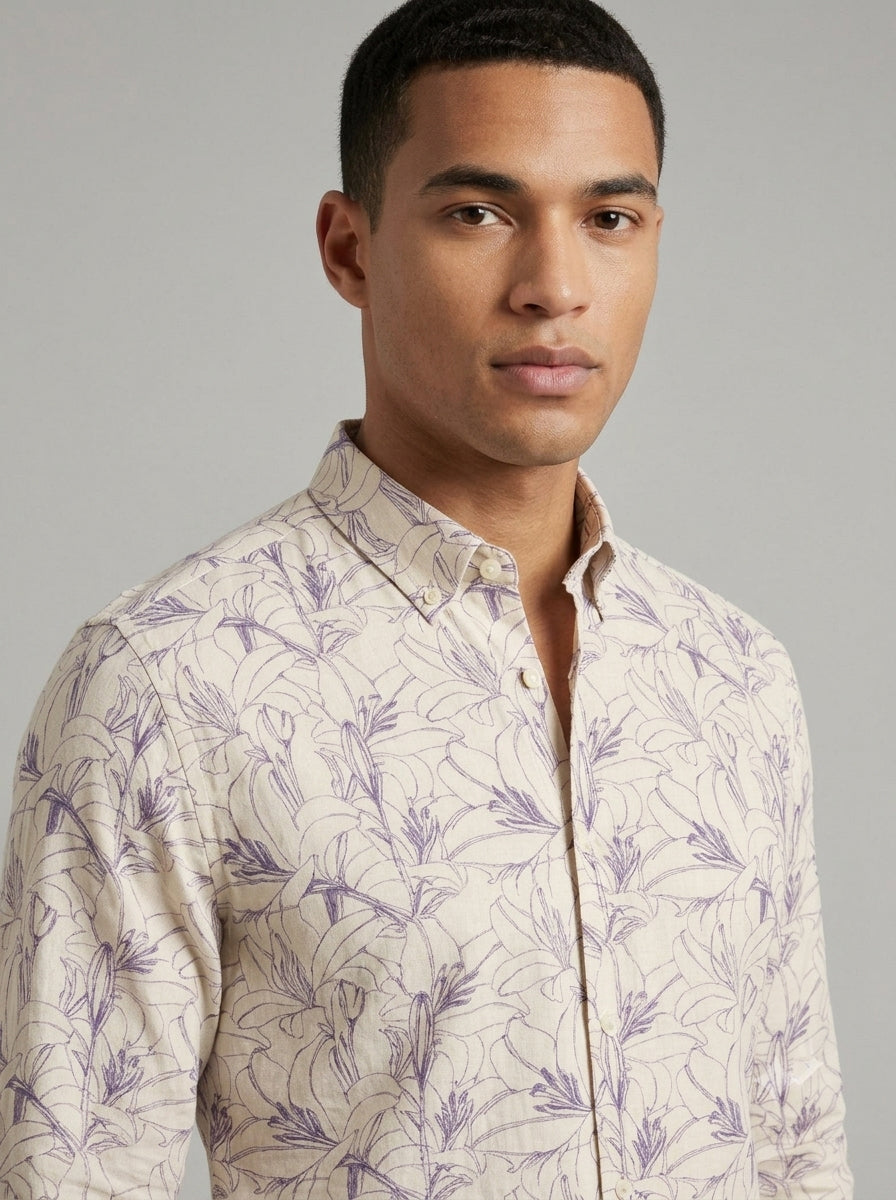 Men’s Floral Line Print Full Sleeve Shirt