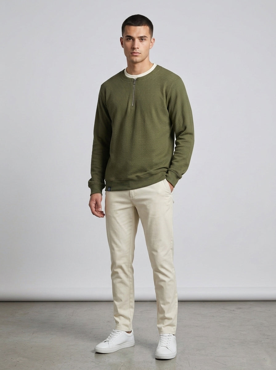 Men’s Textured Quarter-Zip Full-Sleeve Sweatshirt