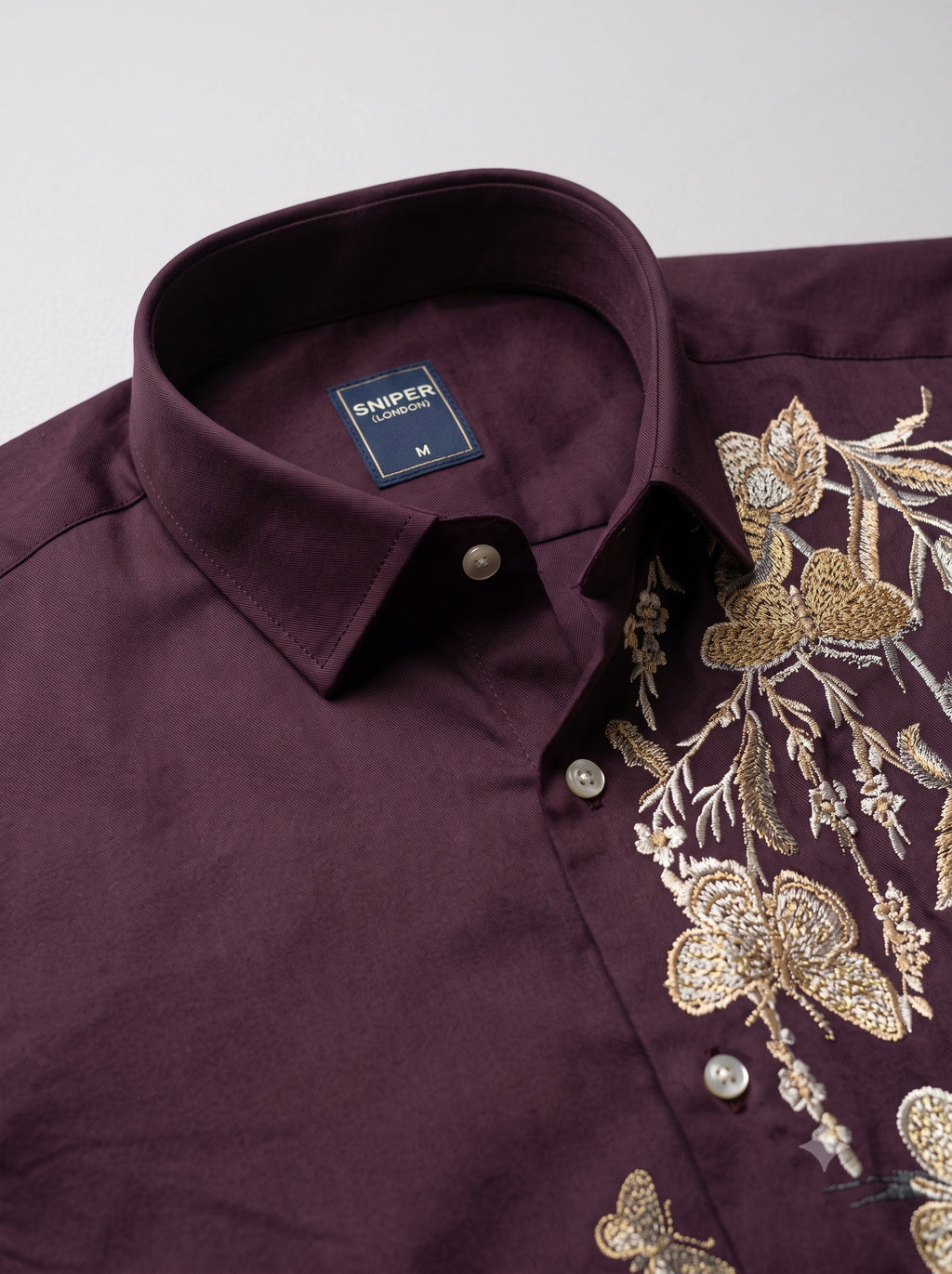 Men’s Floral Butterfly Print Stone Work Shirt