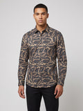 Men’s Charcoal Grey Satin Printed Abstract Shirt