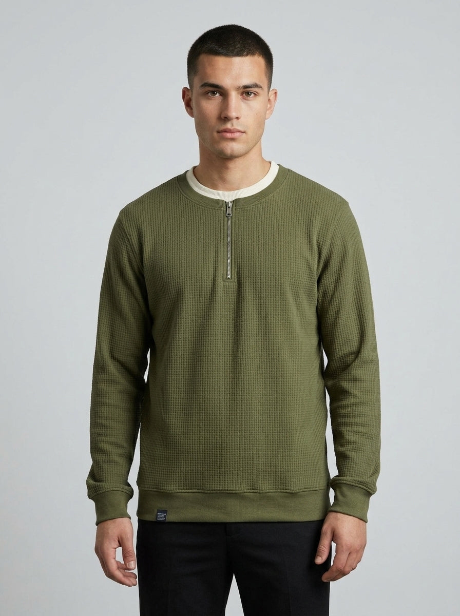 Men’s Textured Quarter-Zip Full-Sleeve Sweatshirt