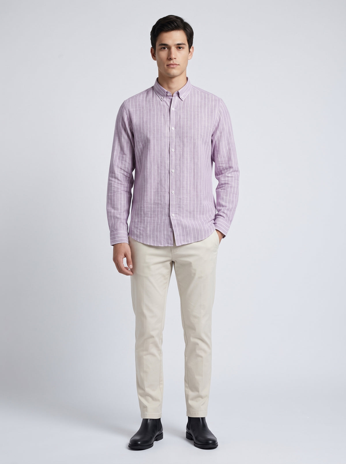 Men’s Linen Vertical-Striped Full-Sleeve Shirt
