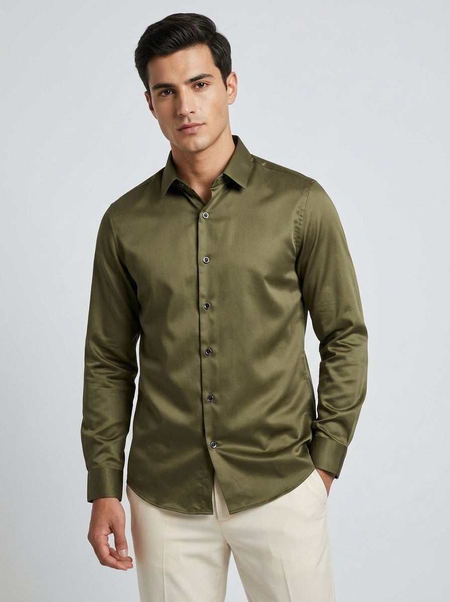 Men’s Solid Satin-Finish Full Sleeve Shirt