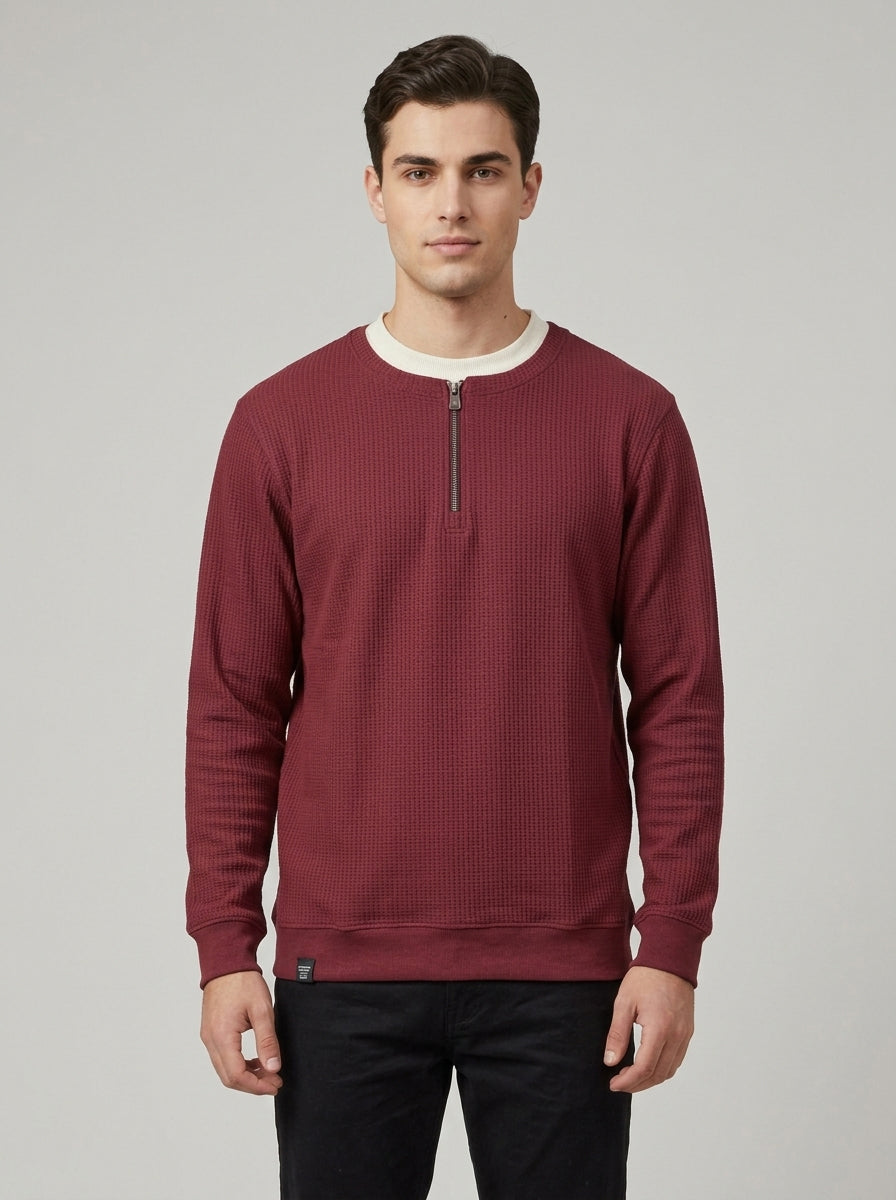Men’s Textured Quarter-Zip Full-Sleeve Sweatshirt