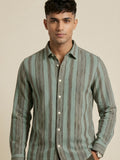 Green Snipes Premium Stripes Shirt with vertical white and green stripes, classic collar, and button-down front.