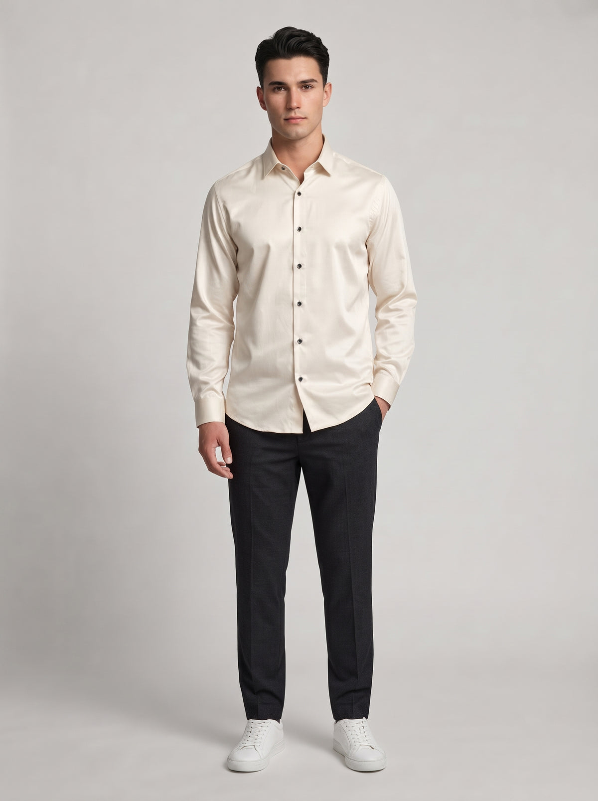 Men’s Solid Satin-Finish Full Sleeve Shirt