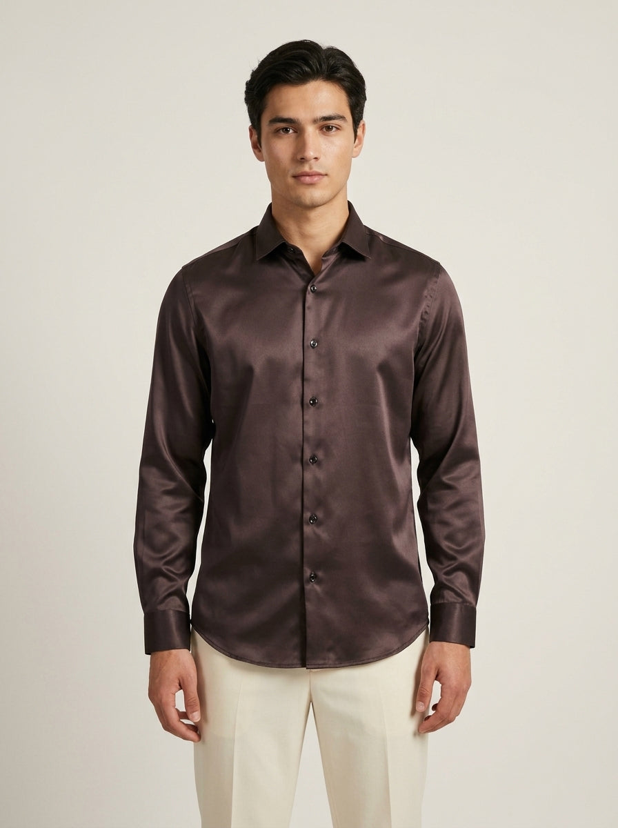 Men’s Solid Satin-Finish Full Sleeve Shirt