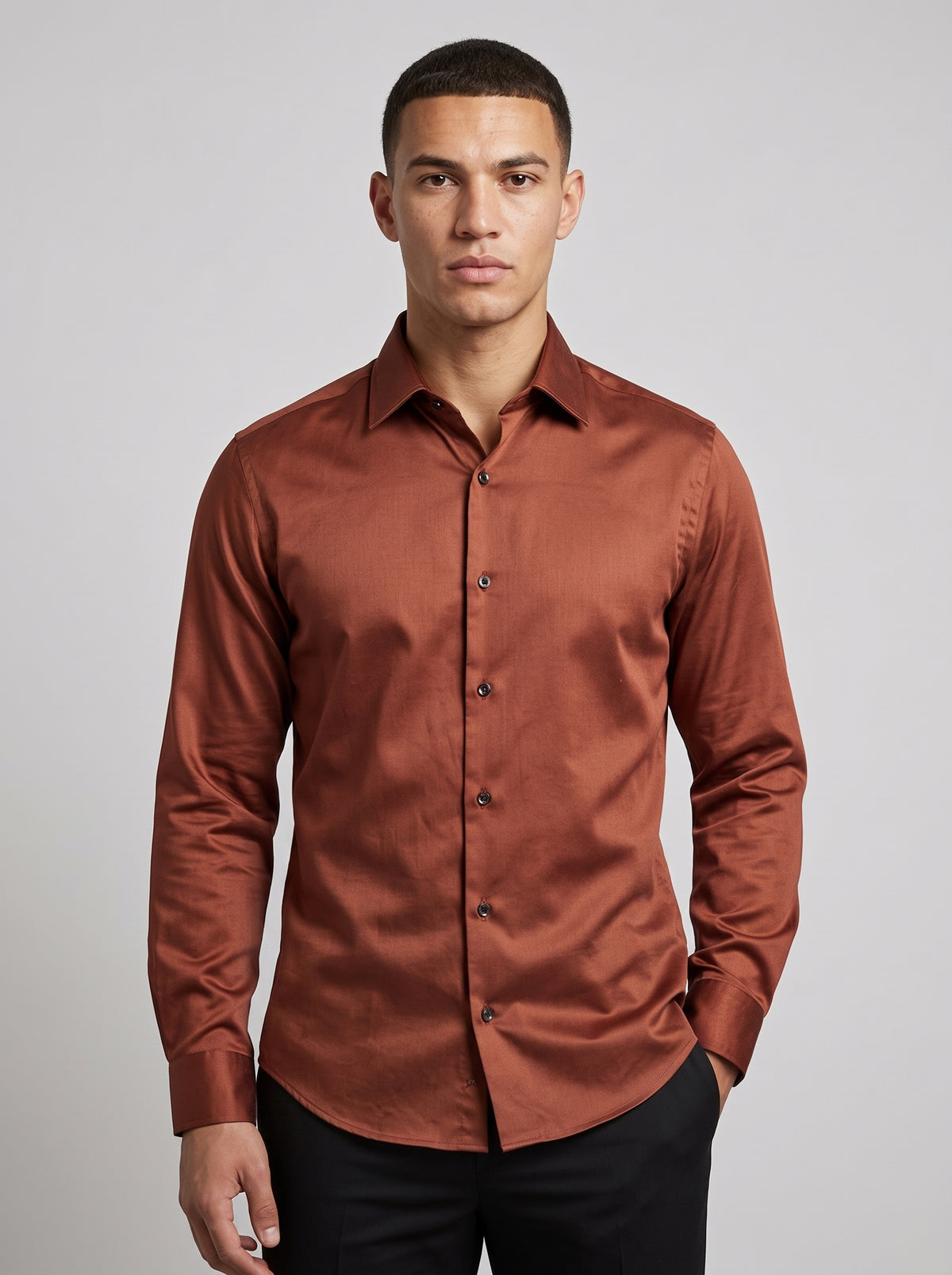 Men’s Solid Satin-Finish Full Sleeve Shirt