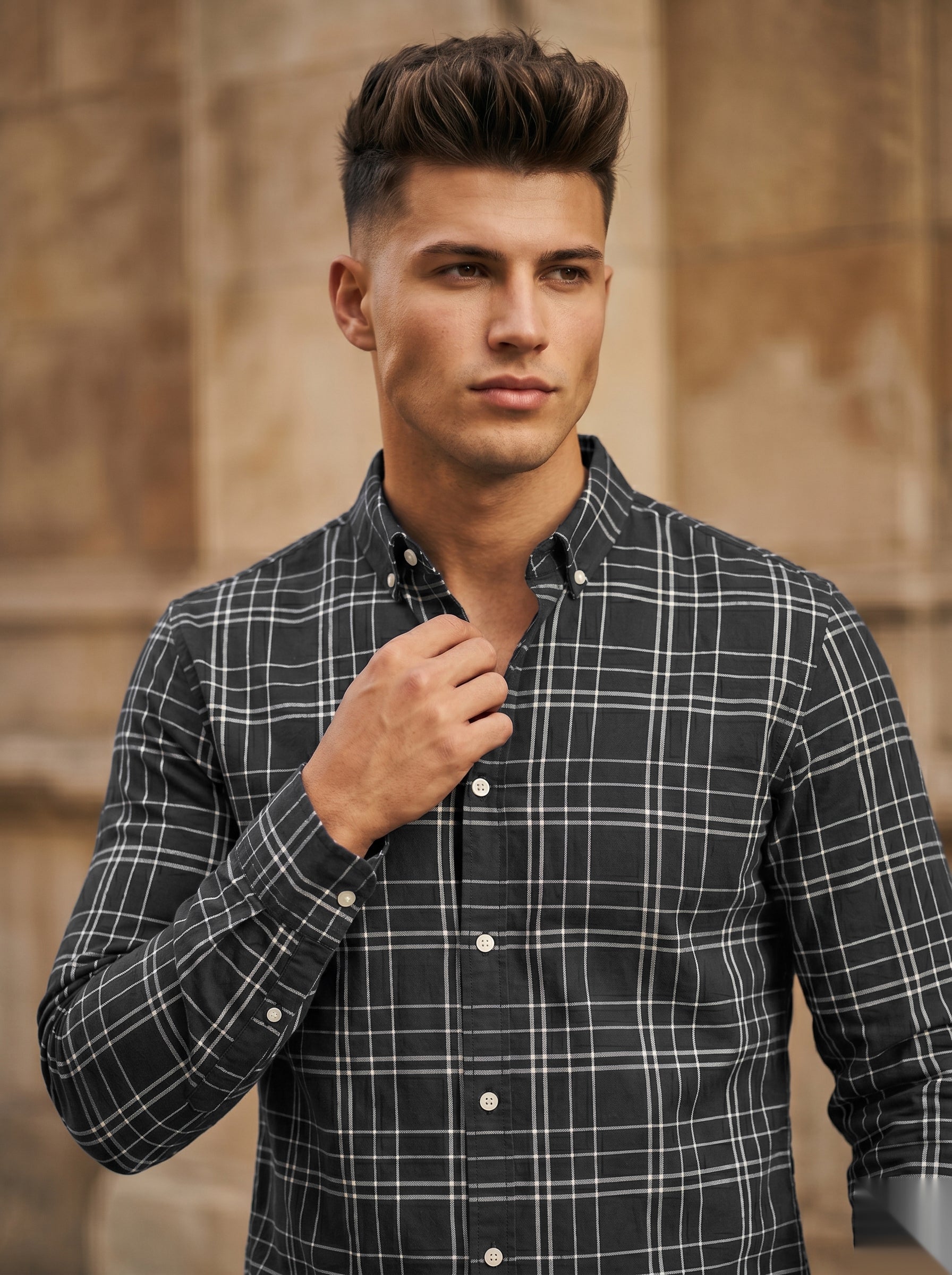 Snipes checked shirt with a classic plaid pattern, featuring a button-down collar and long sleeves, displayed flat on a white background.