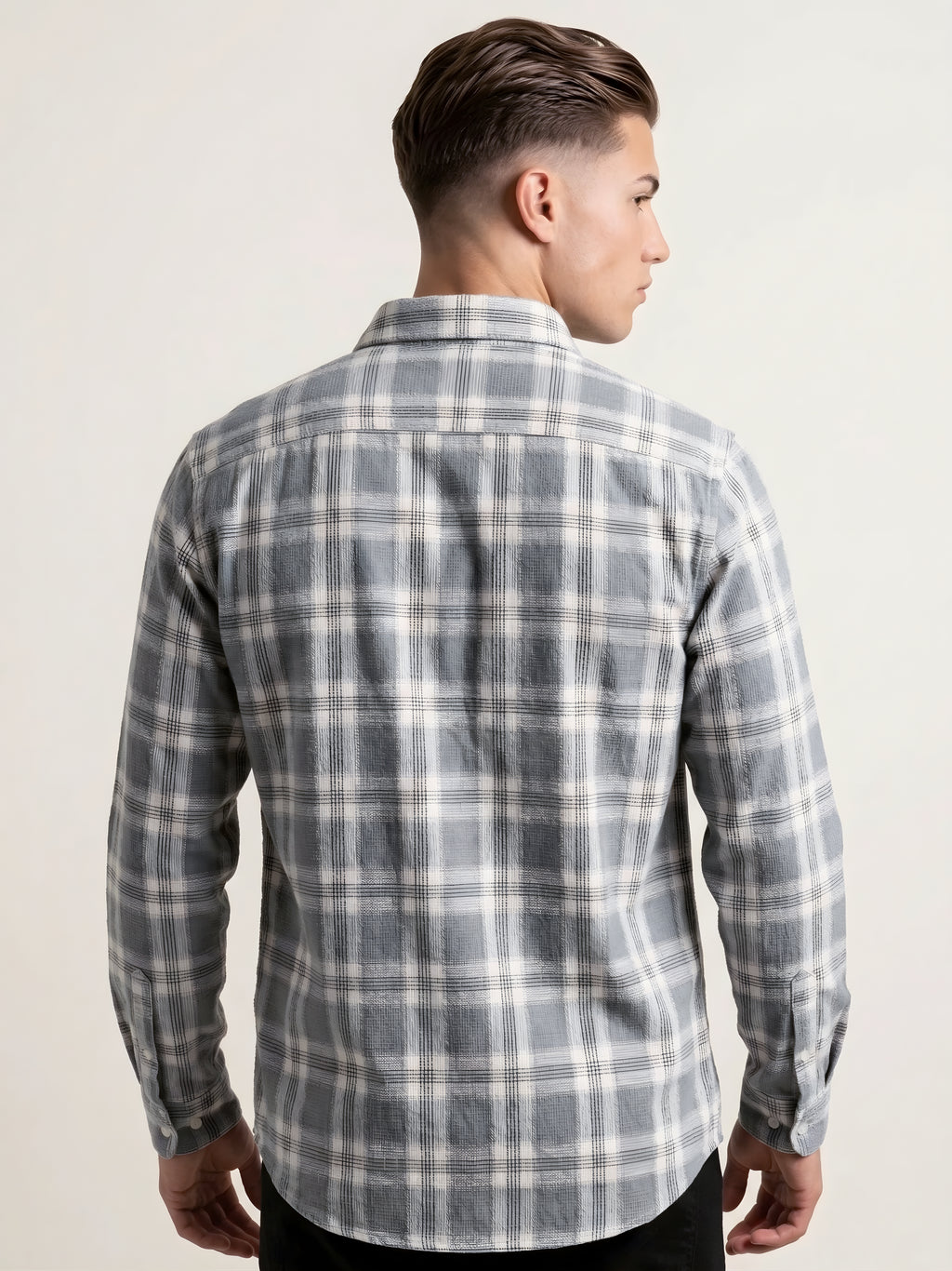Snipes premium checked shirt with button-down collar and long sleeves, featuring a classic plaid pattern in blue and white.