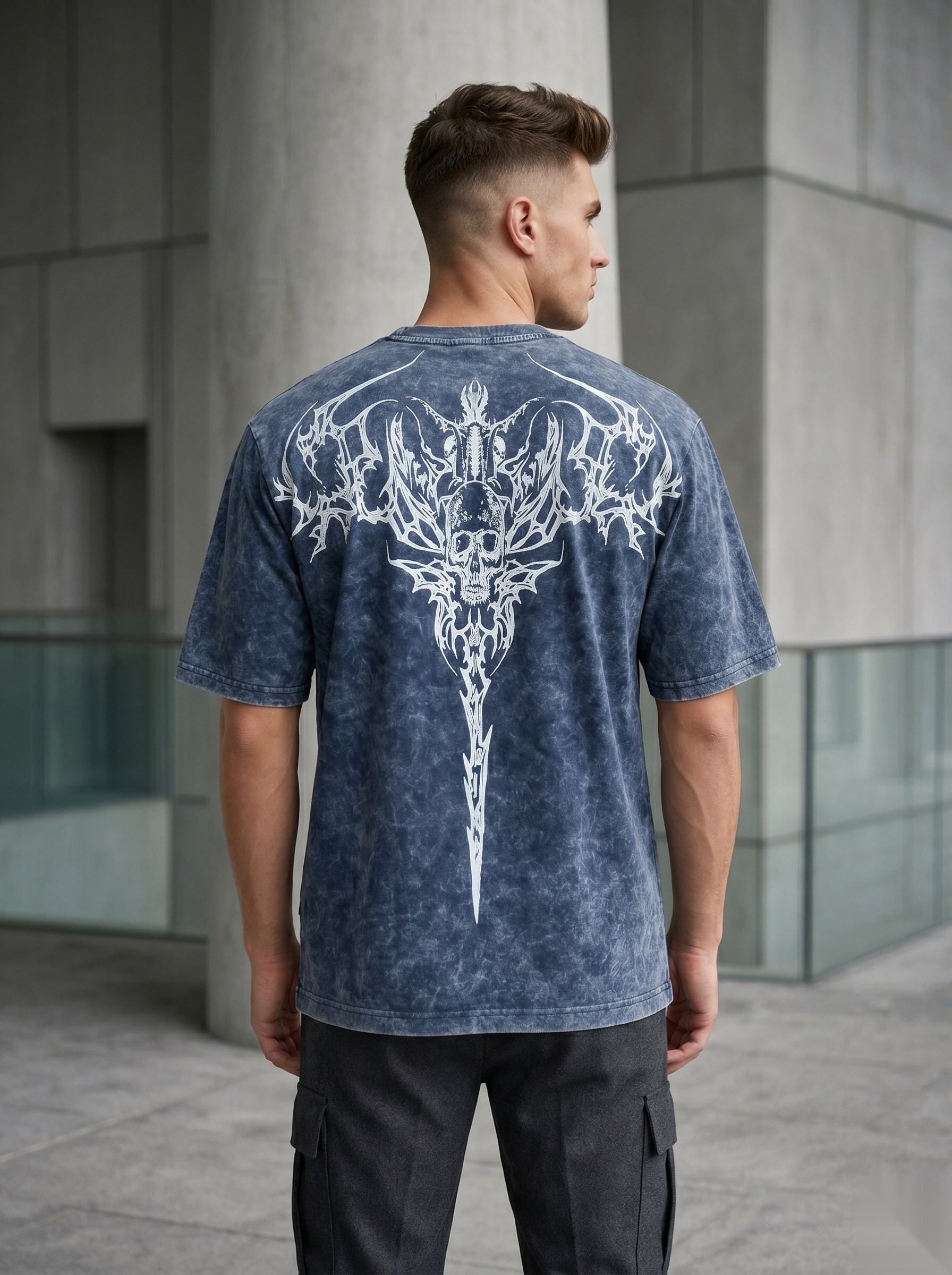Snipes oversized acid wash graphic T-shirt featuring bold print and relaxed fit, casual streetwear style.