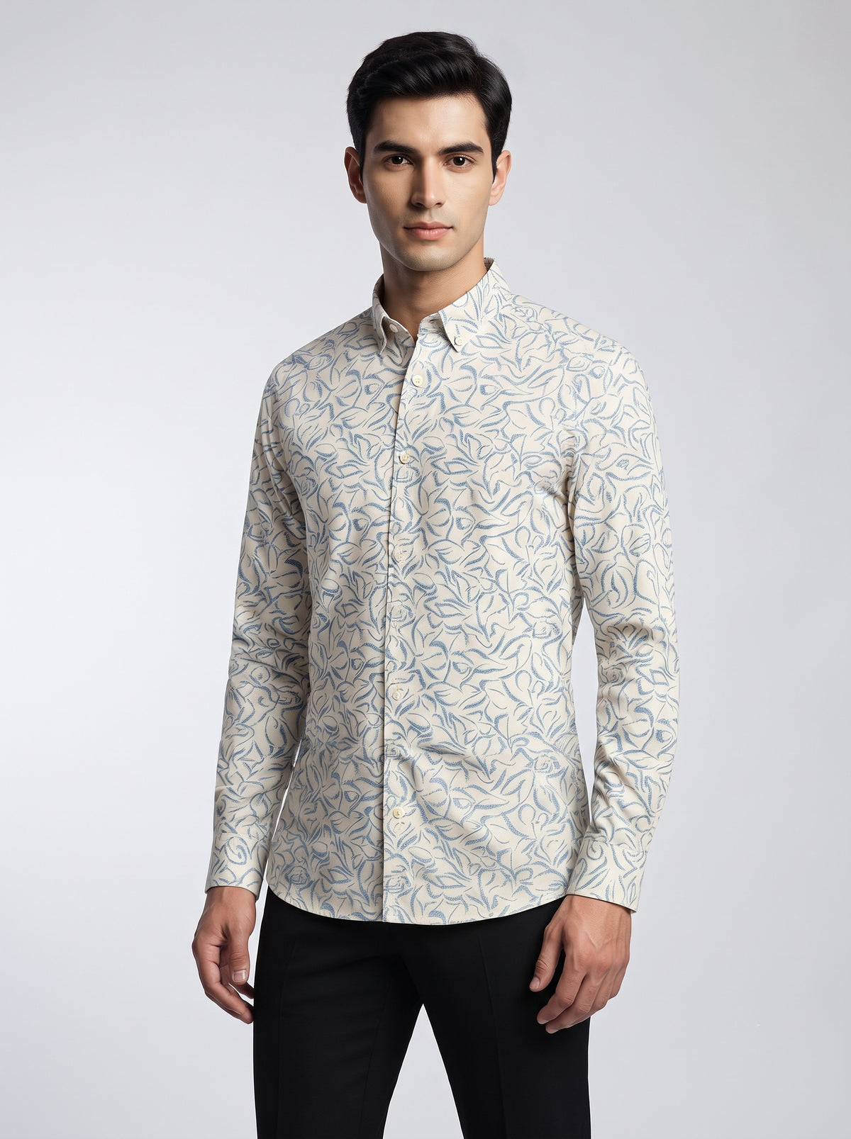 Men’s Abstract Botanical Print Full Sleeve Shirt