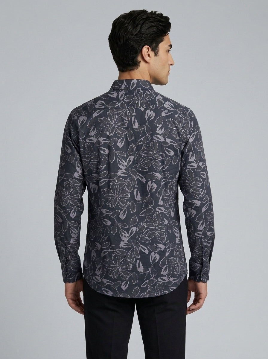 Men’s Satin Printed Floral Full-Sleeve Shirt