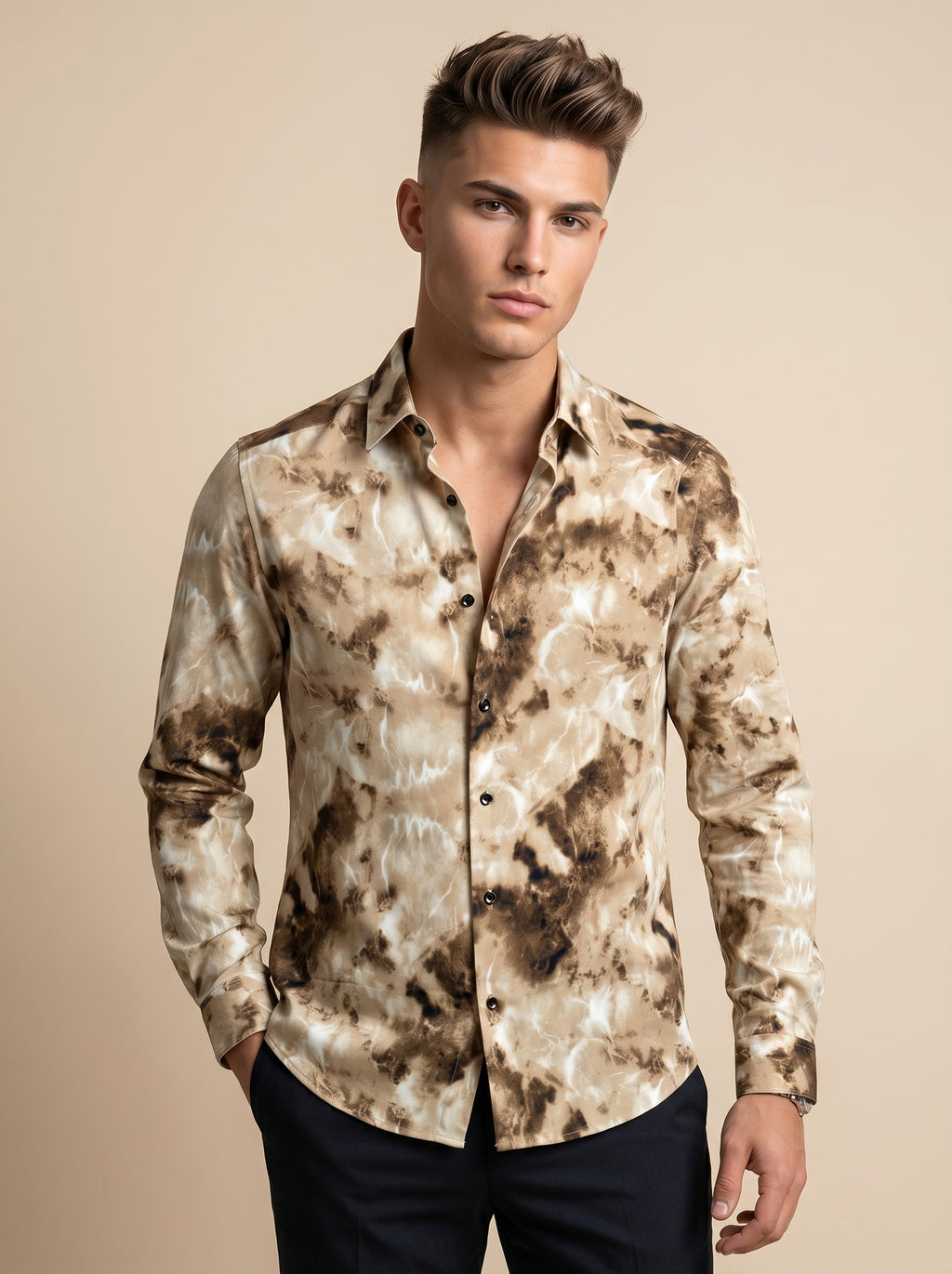 Snipes printed shirt with vibrant graphic design, casual long-sleeve style, shown on a model against a neutral background.