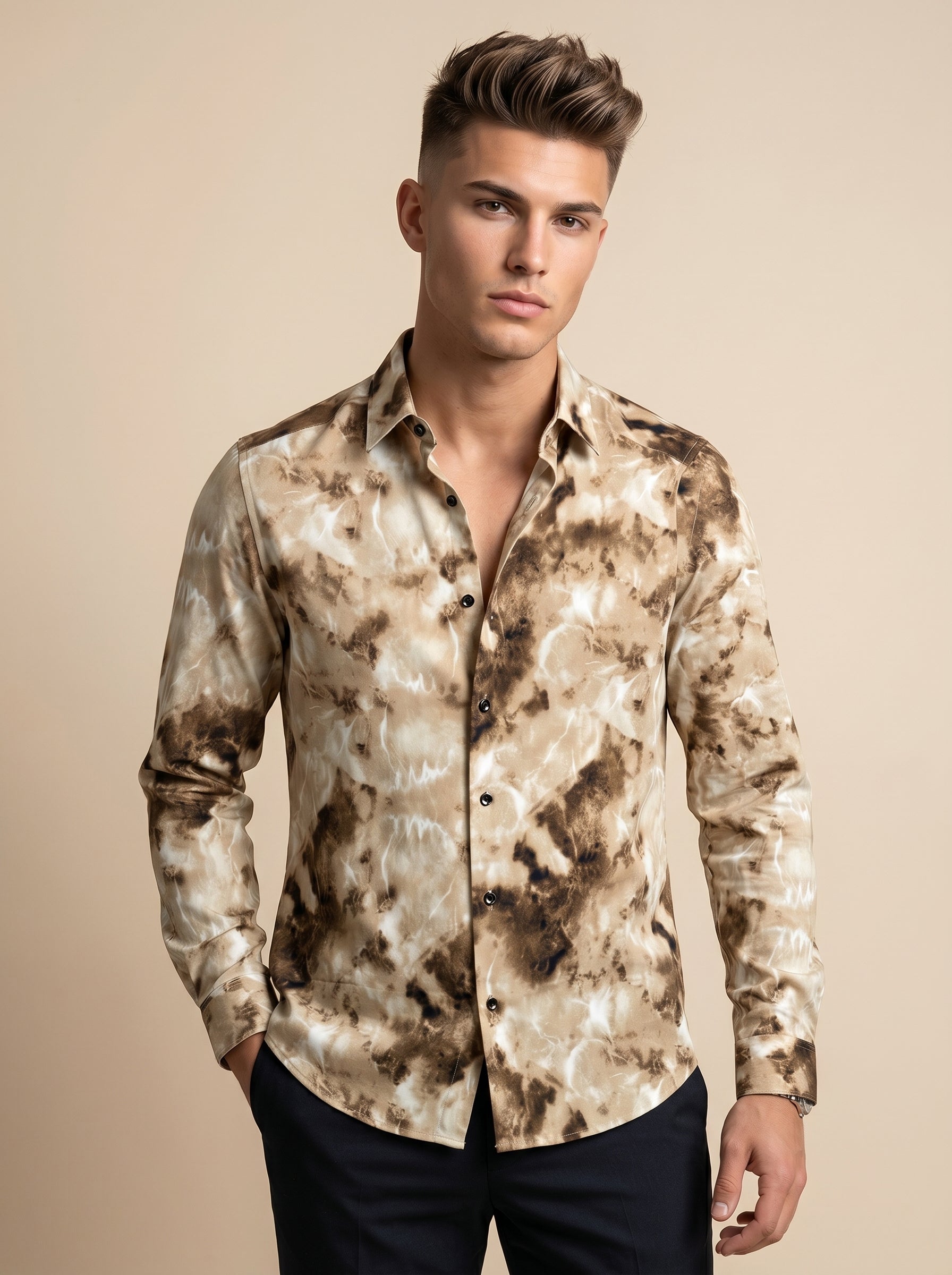 Snipes printed shirt with vibrant graphic design, casual long-sleeve style, shown on a model against a neutral background.