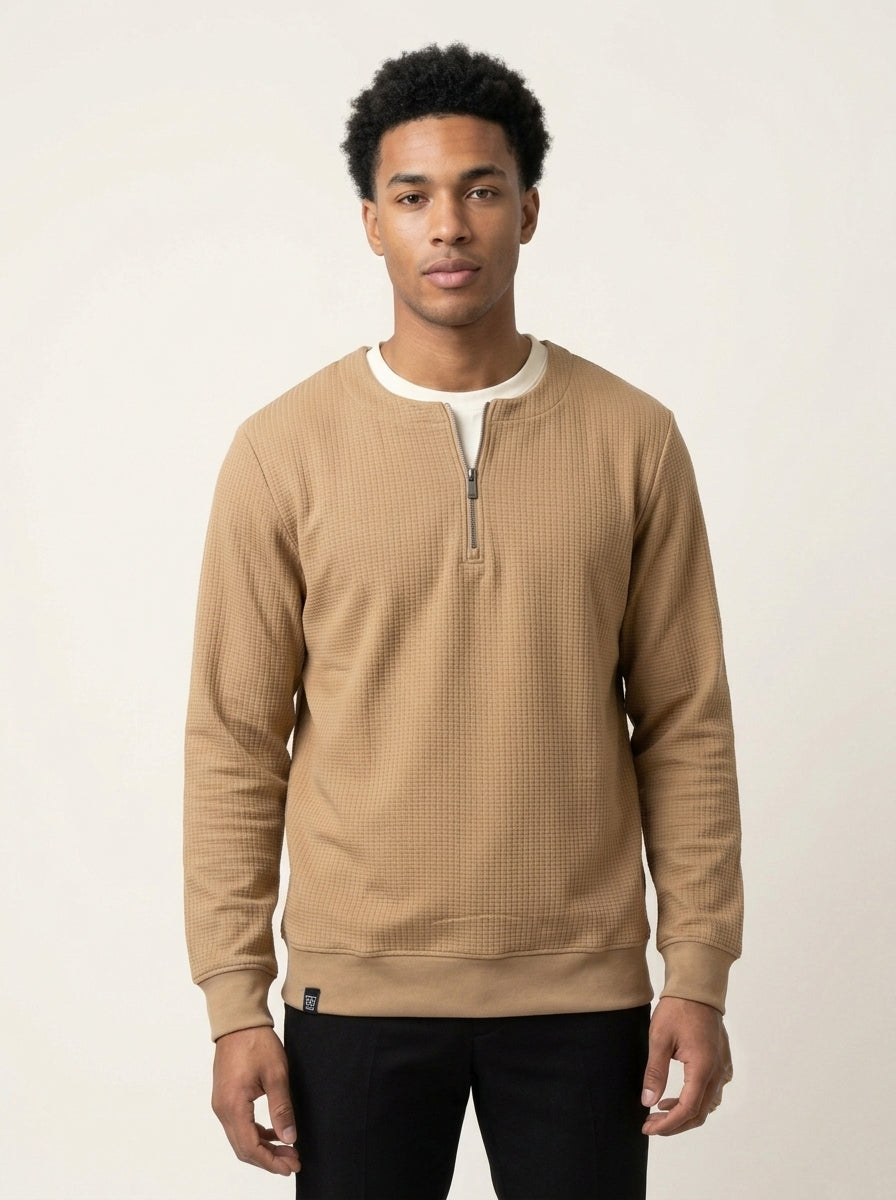 Men’s Textured Quarter-Zip Full-Sleeve Sweatshirt