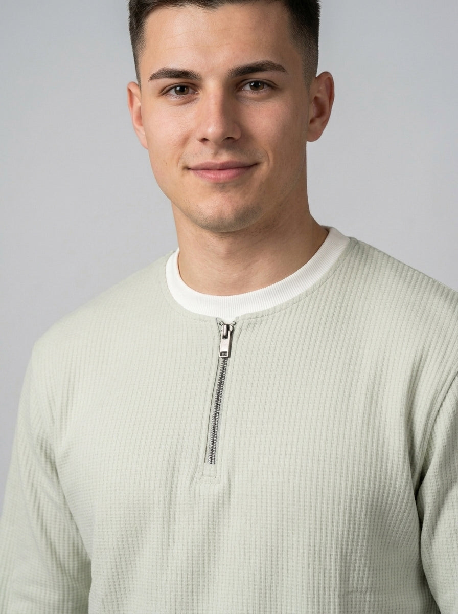 Men’s Textured Quarter-Zip Full-Sleeve Sweatshirt