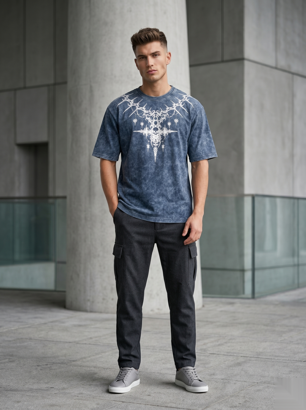 Oversized acid wash graphic T-shirt by Snipes featuring bold design and relaxed fit, showcased on a plain background.