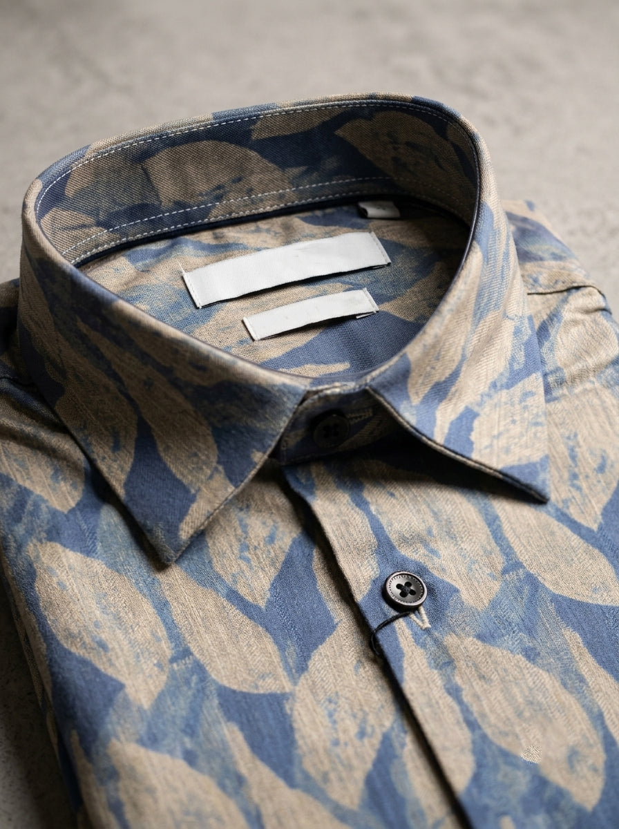 Men’s Satin Printed Leaf Pattern Full-Sleeve Shirt