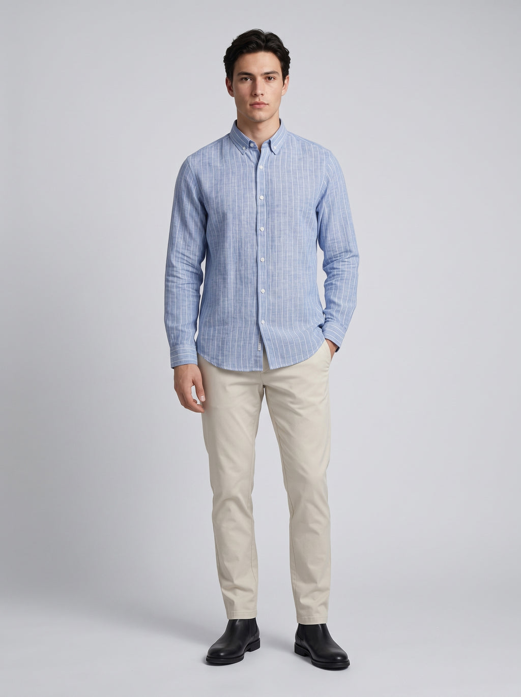 Men’s Linen Vertical-Striped Full-Sleeve Shirt
