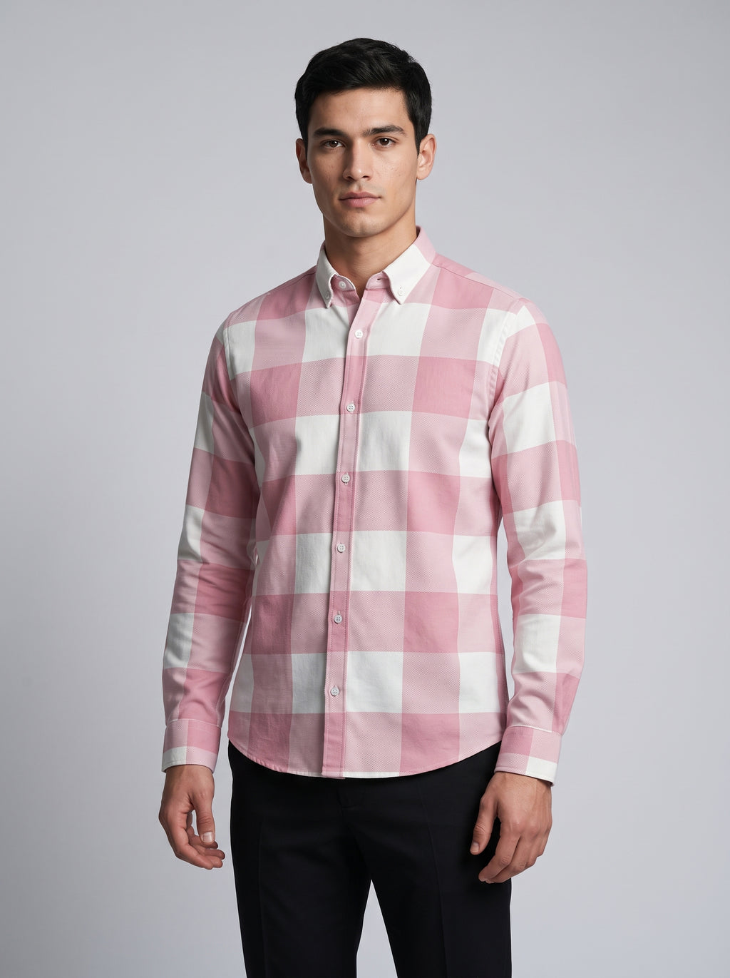 Men’s Pink & White Buffalo Check Full Sleeve Shirt