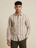 Beige Snipes premium striped shirt with a classic fit, featuring bold horizontal stripes and a button-down collar.