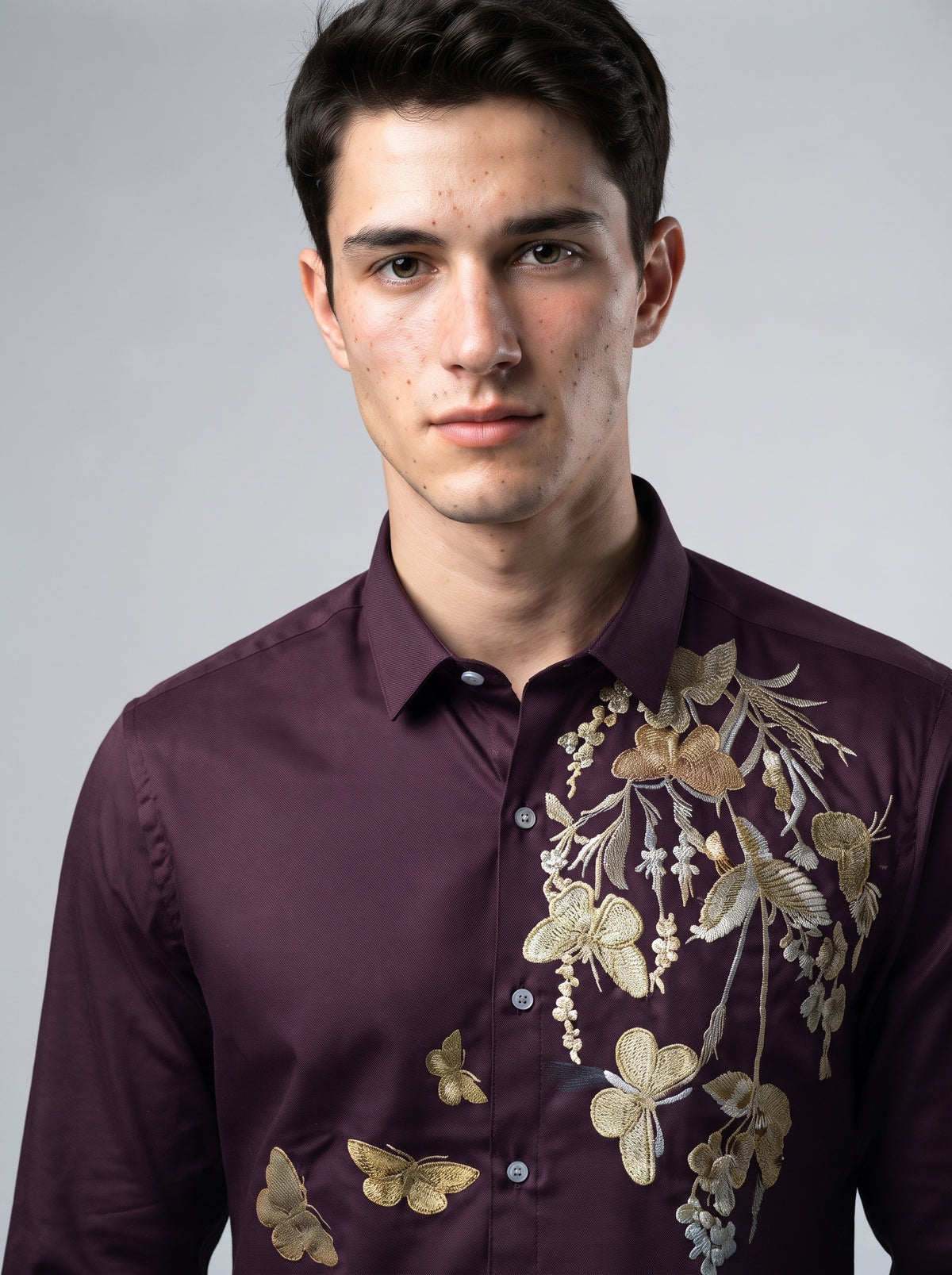 Men’s Floral Butterfly Print Stone Work Shirt