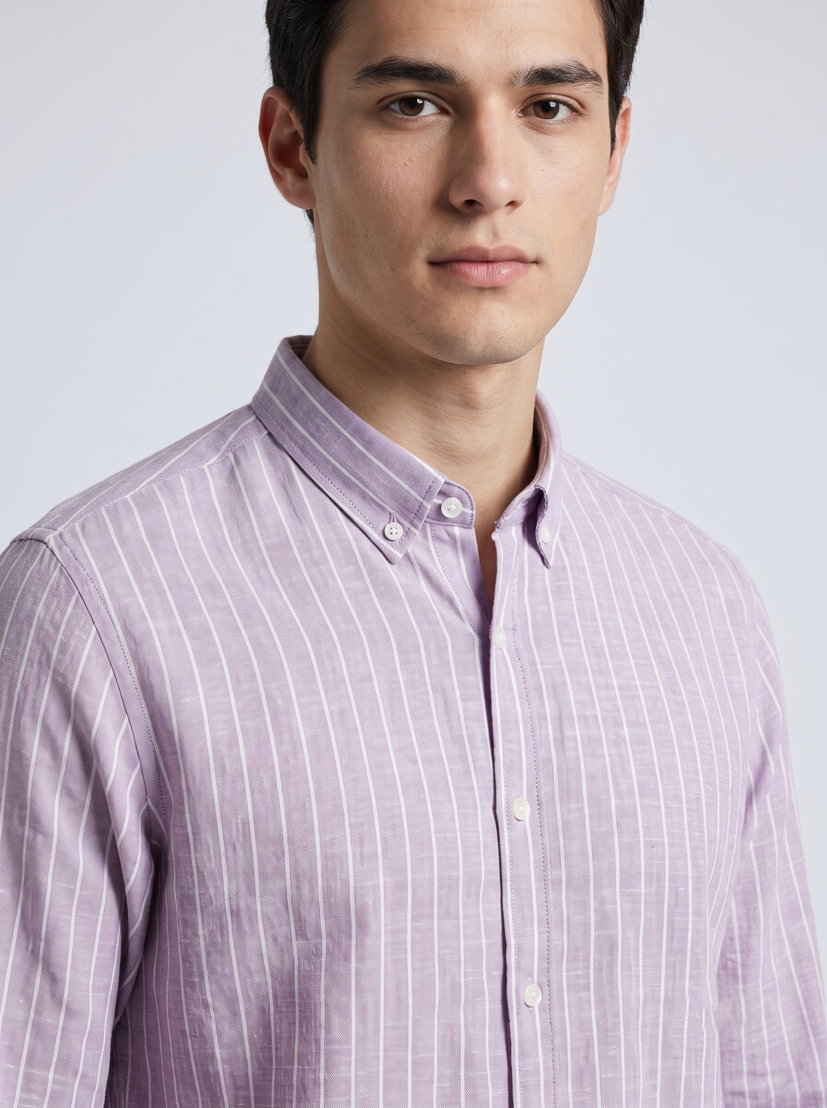 Men’s Linen Vertical-Striped Full-Sleeve Shirt