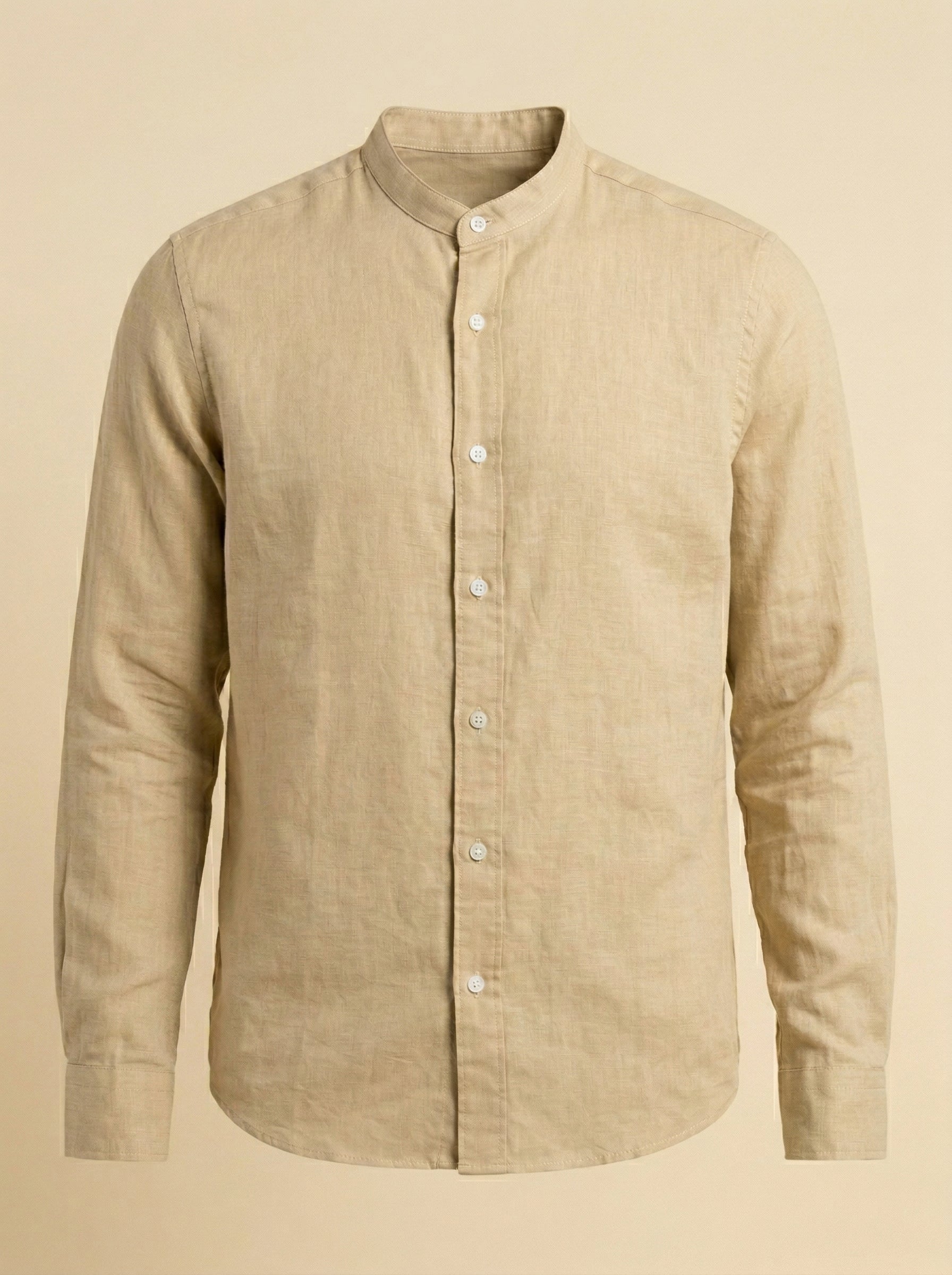 Linen Mandarin collar shirt by Snipes, lightweight and breathable with a relaxed fit, shown in natural fabric texture.