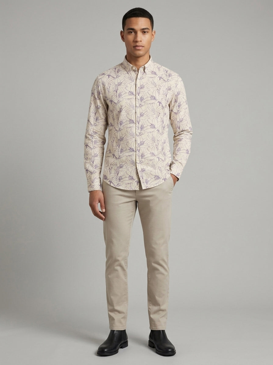 Men’s Floral Line Print Full Sleeve Shirt