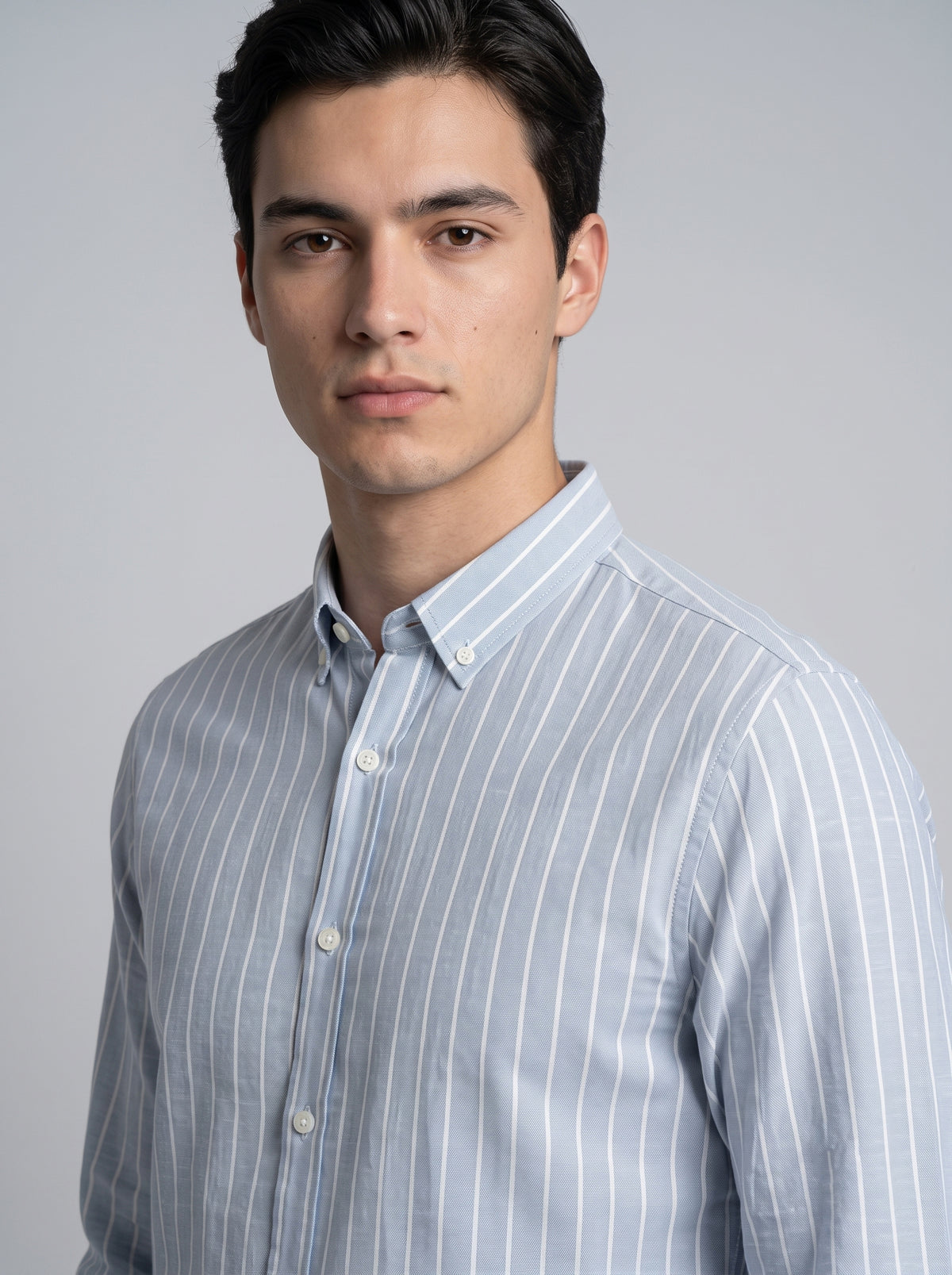 Men’s Linen Vertical-Striped Full-Sleeve Shirt