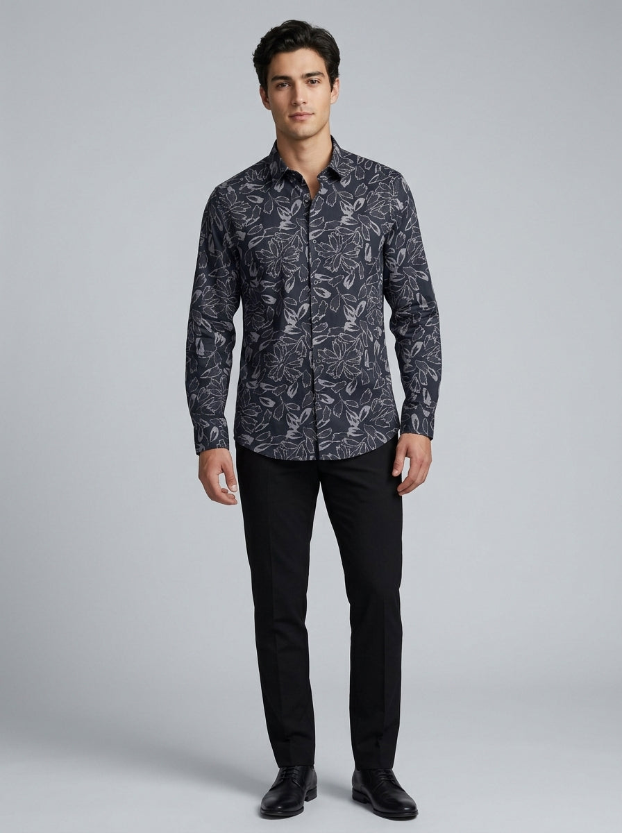 Men’s Satin Printed Floral Full-Sleeve Shirt