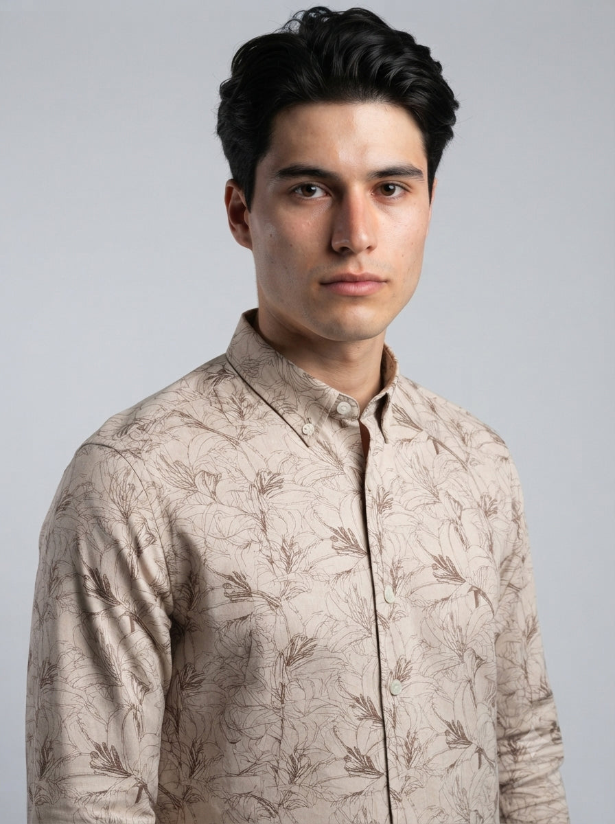 Men’s Floral Line Print Full Sleeve Shirt