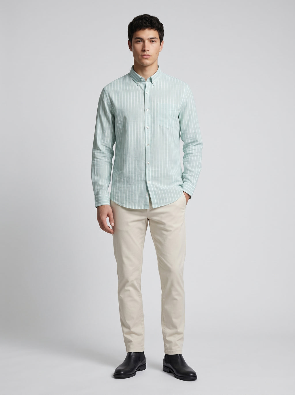 Men’s Linen Vertical-Striped Full-Sleeve Shirt