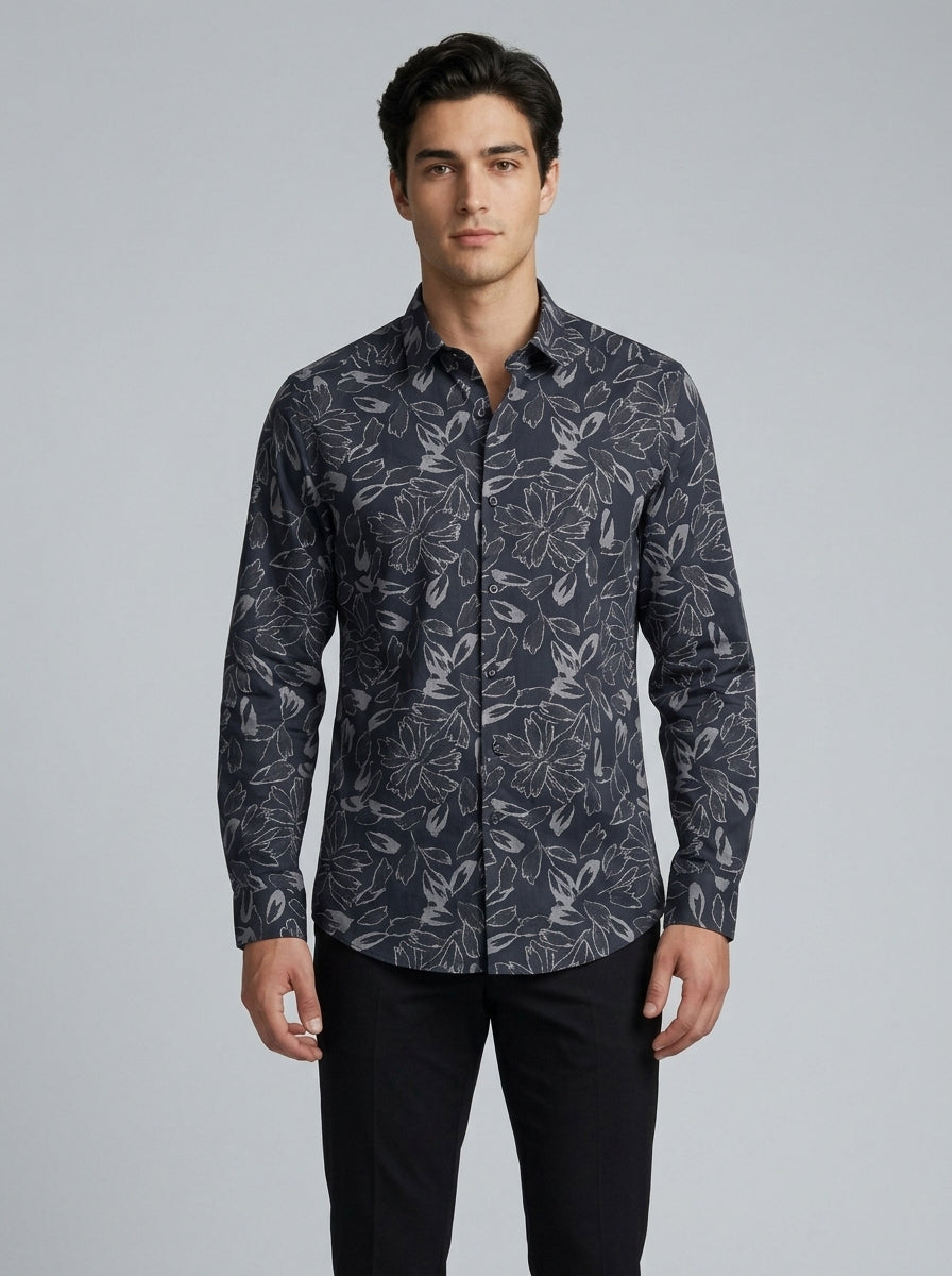 Men’s Satin Printed Floral Full-Sleeve Shirt