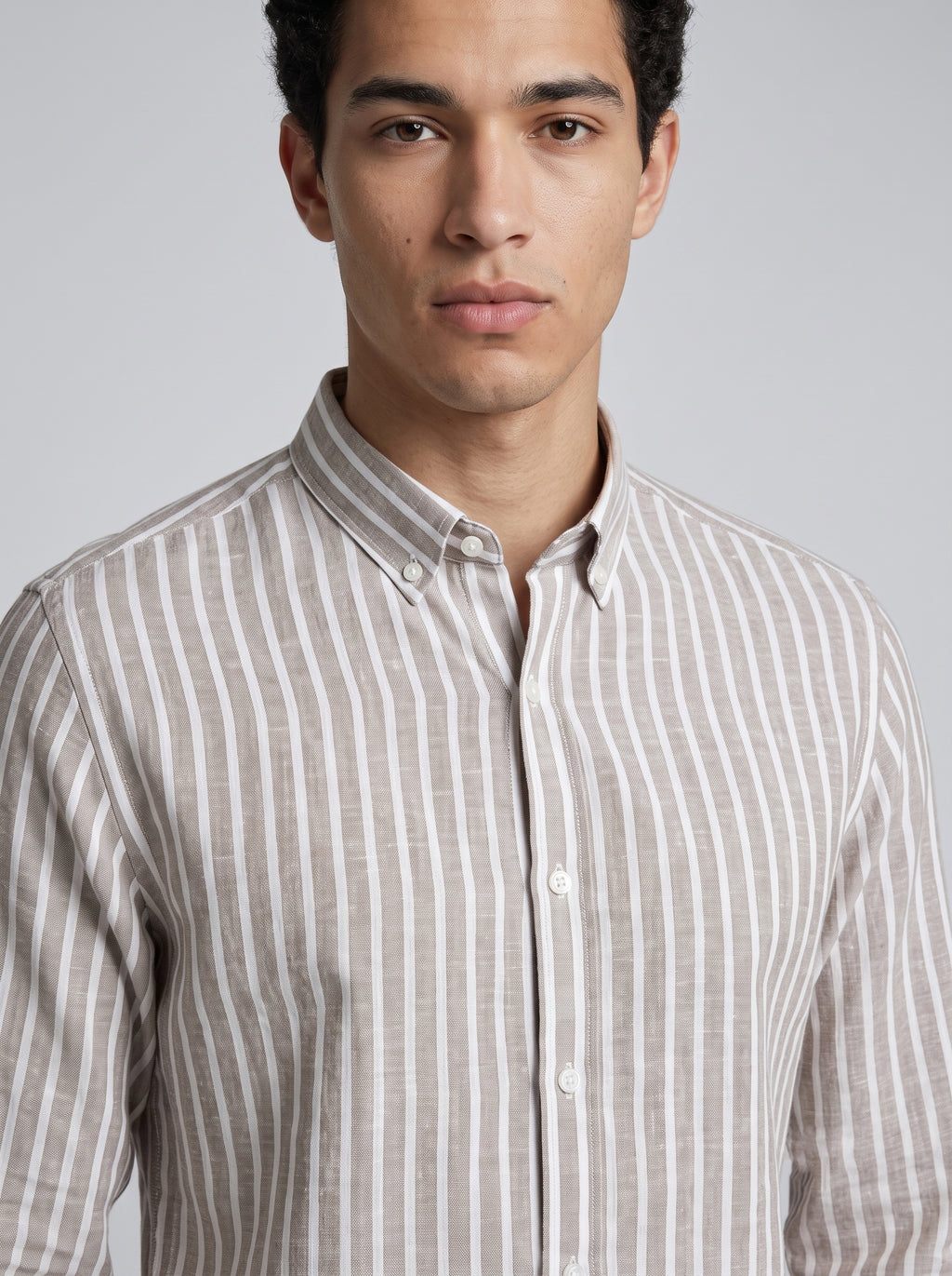 Men’s Linen Vertical-Striped Full-Sleeve Shirt