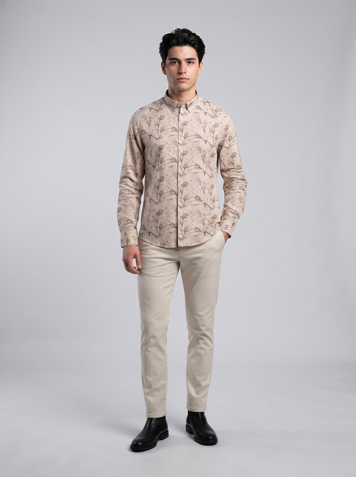 Men’s Floral Line Print Full Sleeve Shirt