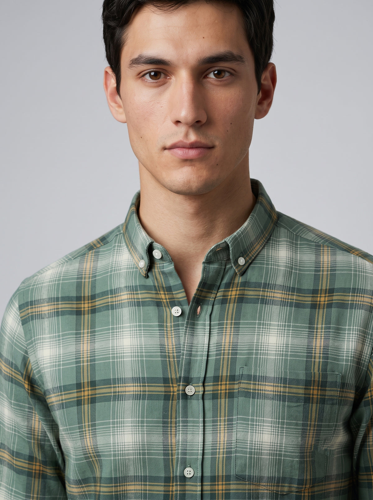 Men’s Sage Green Check Full Sleeve Shirt | Plaid Casual Shirt