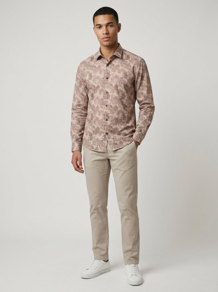 Men’s Satin Printed Botanical Full-Sleeve Shirt
