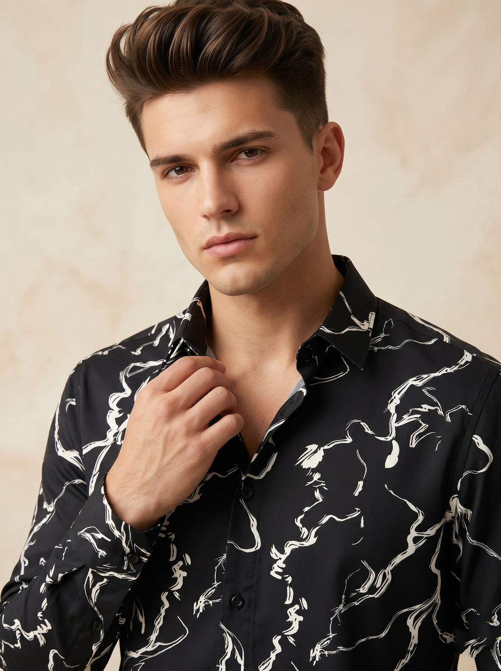 Snipes printed shirt featuring a vibrant, colorful design with long sleeves and a casual fit, displayed on a hanger.